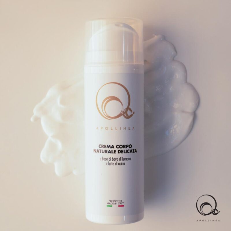 Crema Corpo Naturale con Bava di Lumaca, Latte di Asina e Proteine della seta. 100% Naturale, realizzata da Apollinea, dona effetti visibili su discromie, smagliature e cicatrici