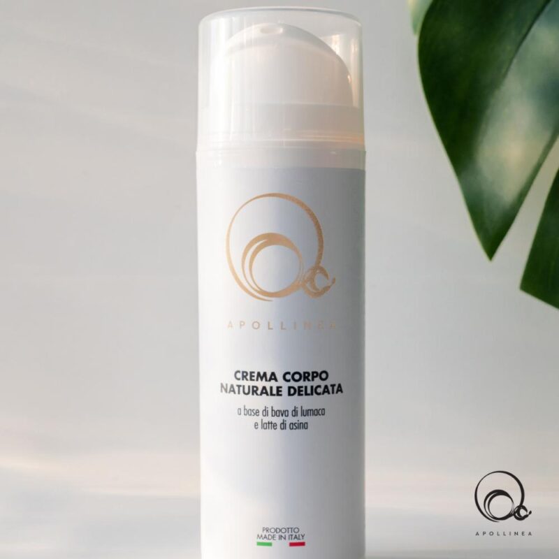 Crema Corpo Naturale con Bava di Lumaca, Latte di Asina e Proteine della seta. 100% Naturale, realizzata da Apollinea, dona effetti visibili su discromie, smagliature e cicatrici