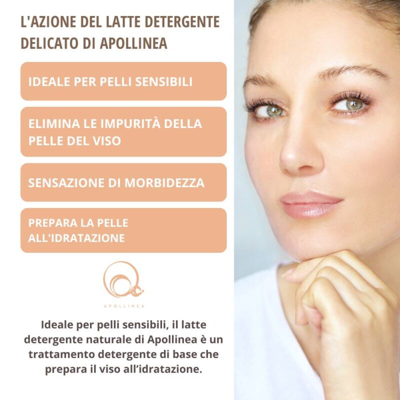 Il Latte Detergente di Apollinea è un prodotto 100% naturale, adatto per pelli sensibili. A base di Aloe Vera, Latte di Asina e Bava di Lumaca